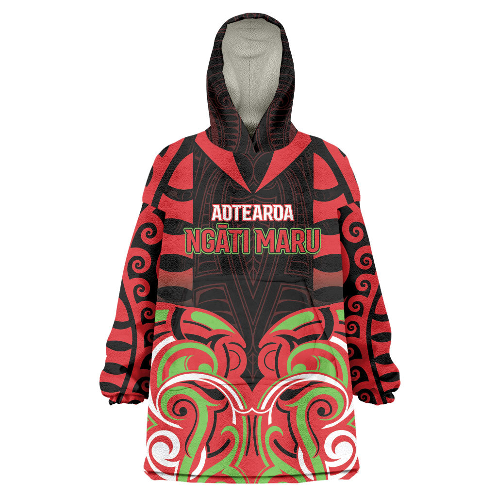 Custom Aotearoa Ngati Maru Wearable Blanket Hoodie New Zealand Traditional Maori Pattern DT05 One Size Red - Polynesian Pride
