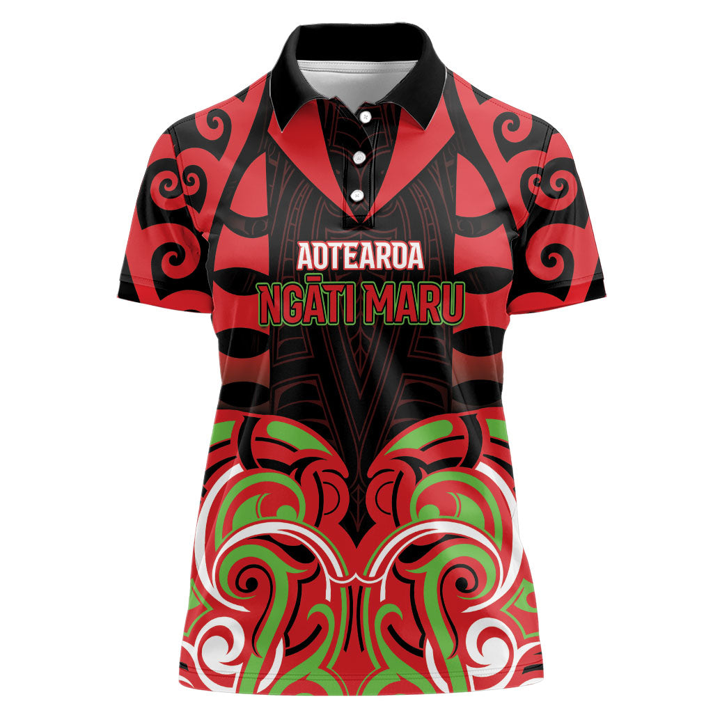 Custom Aotearoa Ngati Maru Women Polo Shirt New Zealand Traditional Maori Pattern DT05 Female Red - Polynesian Pride