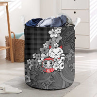 Black Palaka Hawaiian And Japanese Laundry Basket Maneki Neko And Sakura Bloom DT05 Black - Polynesian Pride