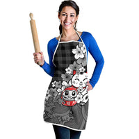 Black Palaka Hawaiian And Japanese Apron Maneki Neko And Sakura Bloom DT05 - Polynesian Pride