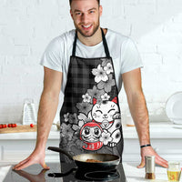Black Palaka Hawaiian And Japanese Apron Maneki Neko And Sakura Bloom DT05 - Polynesian Pride