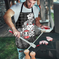 Black Palaka Hawaiian And Japanese Apron Maneki Neko And Sakura Bloom DT05 - Polynesian Pride