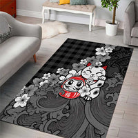 Black Palaka Hawaiian And Japanese Area Rug Maneki Neko And Sakura Bloom DT05 - Polynesian Pride