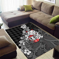 Black Palaka Hawaiian And Japanese Area Rug Maneki Neko And Sakura Bloom DT05 - Polynesian Pride