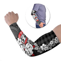 Black Palaka Hawaiian And Japanese Arm Sleeves Maneki Neko And Sakura Bloom DT05 Set of 2 Black - Polynesian Pride