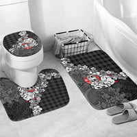 Black Palaka Hawaiian And Japanese Bathroom Set Maneki Neko And Sakura Bloom DT05 Mat Set Only (3 pcs) One Size Black - Polynesian Pride
