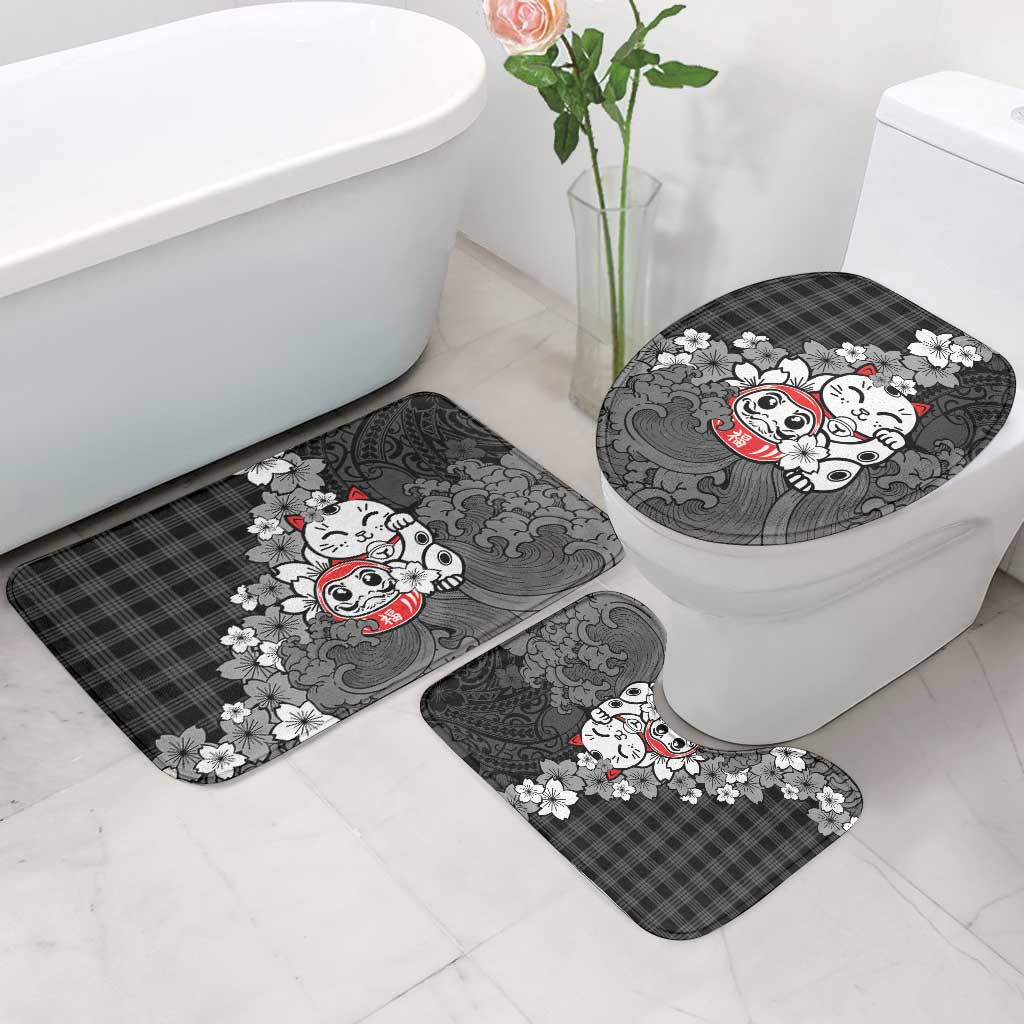 Black Palaka Hawaiian And Japanese Bathroom Set Maneki Neko And Sakura Bloom DT05 - Polynesian Pride