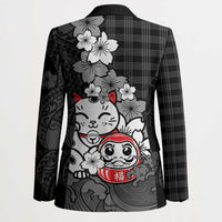 Black Palaka Hawaiian And Japanese Blazer Maneki Neko And Sakura Bloom DT05 - Polynesian Pride