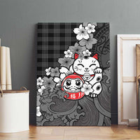 Black Palaka Hawaiian And Japanese Canvas Wall Art Maneki Neko And Sakura Bloom DT05 - Polynesian Pride