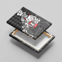 Black Palaka Hawaiian And Japanese Canvas Wall Art Maneki Neko And Sakura Bloom DT05 - Polynesian Pride