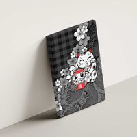 Black Palaka Hawaiian And Japanese Canvas Wall Art Maneki Neko And Sakura Bloom DT05 - Polynesian Pride