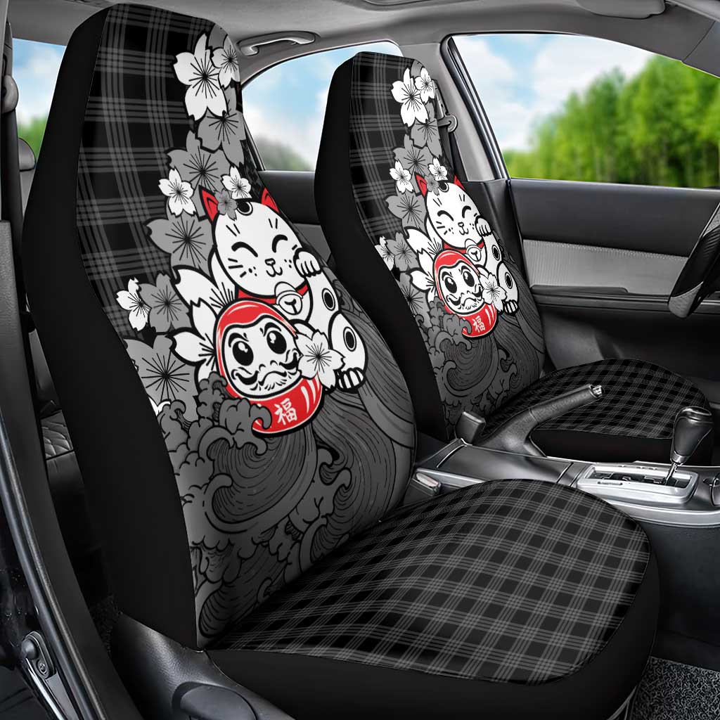 Black Palaka Hawaiian And Japanese Car Seat Cover Maneki Neko And Sakura Bloom DT05 - Polynesian Pride