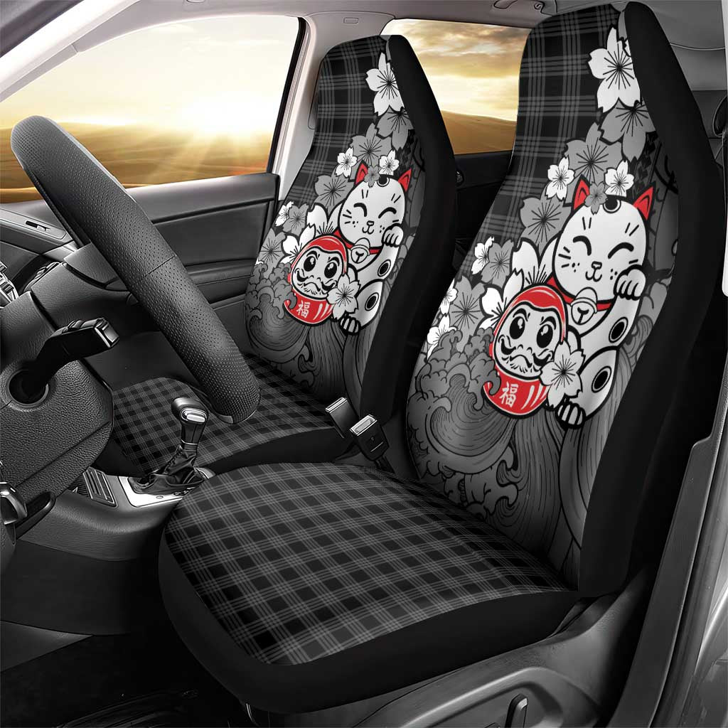Black Palaka Hawaiian And Japanese Car Seat Cover Maneki Neko And Sakura Bloom DT05 - Polynesian Pride