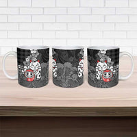 Black Palaka Hawaiian And Japanese Ceramic Mug Maneki Neko And Sakura Bloom DT05 - Polynesian Pride