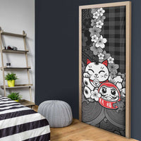 Black Palaka Hawaiian And Japanese Door Cover Maneki Neko And Sakura Bloom DT05 - Polynesian Pride