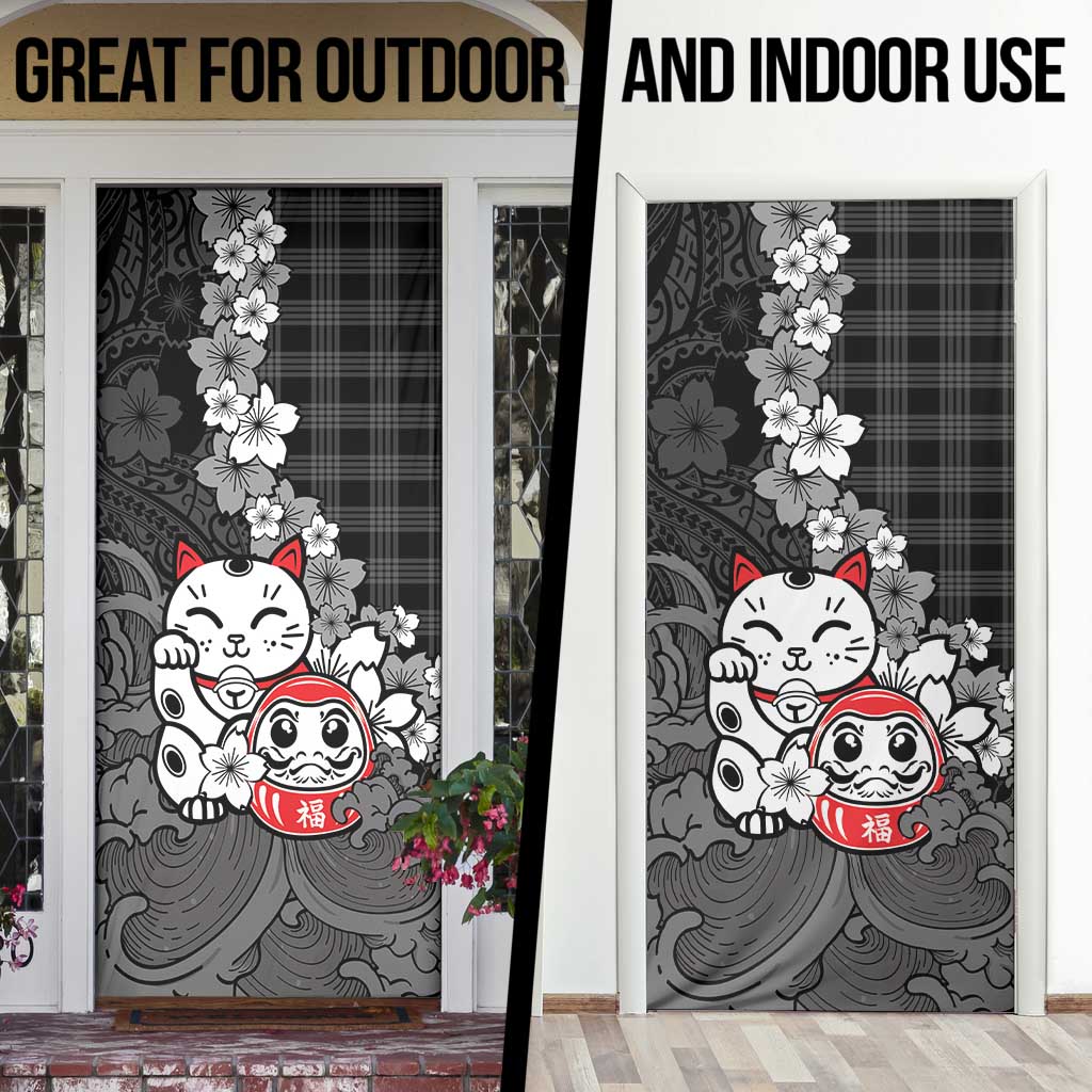 Black Palaka Hawaiian And Japanese Door Cover Maneki Neko And Sakura Bloom DT05 - Polynesian Pride