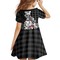 Black Palaka Hawaiian And Japanese Family Matching Off Shoulder Short Dress and Hawaiian Shirt Maneki Neko And Sakura Bloom