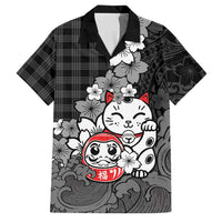 Black Palaka Hawaiian And Japanese Family Matching Tank Maxi Dress and Hawaiian Shirt Maneki Neko And Sakura Bloom
