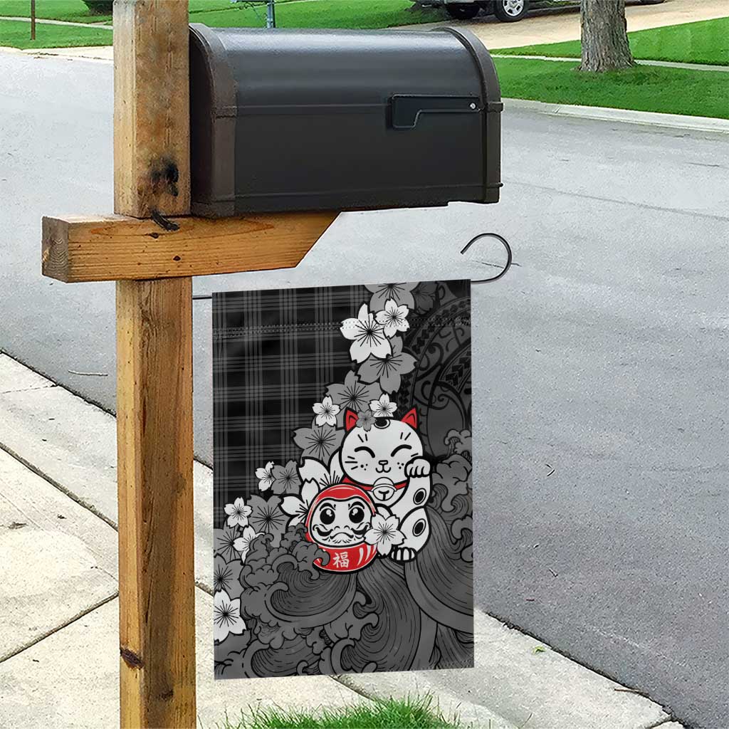 Black Palaka Hawaiian And Japanese Garden Flag Maneki Neko And Sakura Bloom DT05 - Polynesian Pride