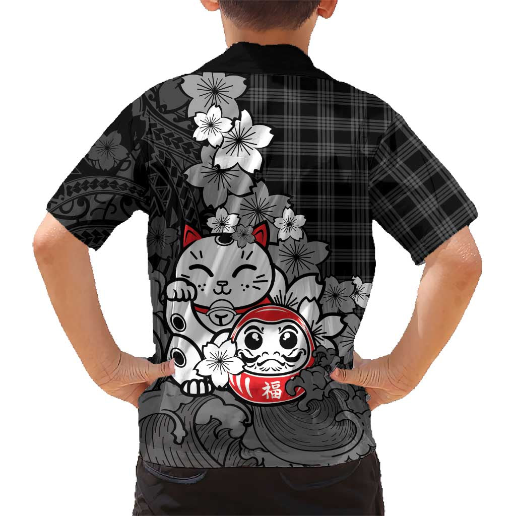 Black Palaka Hawaiian And Japanese Hawaiian Shirt Maneki Neko And Sakura Bloom DT05 - Polynesian Pride