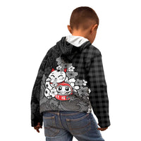 Black Palaka Hawaiian And Japanese Kid Hoodie Maneki Neko And Sakura Bloom DT05 - Polynesian Pride