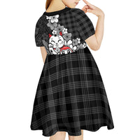 Black Palaka Hawaiian And Japanese Kid Short Sleeve Dress Maneki Neko And Sakura Bloom DT05 - Polynesian Pride