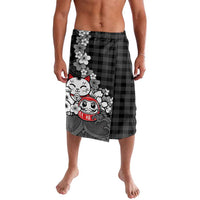 Black Palaka Hawaiian And Japanese Lavalava Maneki Neko And Sakura Bloom DT05 Black - Polynesian Pride
