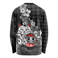 Black Palaka Hawaiian And Japanese Long Sleeve Shirt Maneki Neko And Sakura Bloom DT05 - Polynesian Pride
