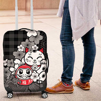 Black Palaka Hawaiian And Japanese Luggage Cover Maneki Neko And Sakura Bloom DT05 Black - Polynesian Pride