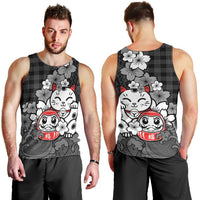 Black Palaka Hawaiian And Japanese Men Tank Top Maneki Neko And Sakura Bloom DT05 - Polynesian Pride
