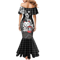 Black Palaka Hawaiian And Japanese Mermaid Dress Maneki Neko And Sakura Bloom DT05 - Polynesian Pride