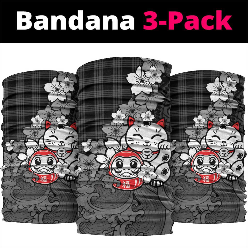 Black Palaka Hawaiian And Japanese Neck Gaiter Maneki Neko And Sakura Bloom DT05 package One Size: 25*50cm Black - Polynesian Pride
