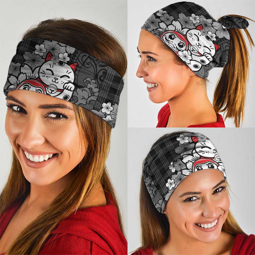 Black Palaka Hawaiian And Japanese Neck Gaiter Maneki Neko And Sakura Bloom DT05 - Polynesian Pride