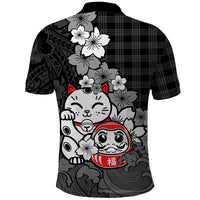 Black Palaka Hawaiian And Japanese Polo Shirt Maneki Neko And Sakura Bloom DT05 - Polynesian Pride