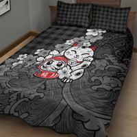 Black Palaka Hawaiian And Japanese Quilt Bed Set Maneki Neko And Sakura Bloom DT05 - Polynesian Pride