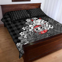 Black Palaka Hawaiian And Japanese Quilt Bed Set Maneki Neko And Sakura Bloom DT05 - Polynesian Pride