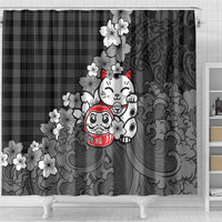 Black Palaka Hawaiian And Japanese Shower Curtain Maneki Neko And Sakura Bloom DT05 - Polynesian Pride