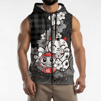 Black Palaka Hawaiian And Japanese Sleeveless Zip Hoodie Maneki Neko And Sakura Bloom DT05 - Polynesian Pride