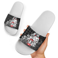 Black Palaka Hawaiian And Japanese Slide Sandals Maneki Neko And Sakura Bloom DT05 - Polynesian Pride