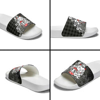 Black Palaka Hawaiian And Japanese Slide Sandals Maneki Neko And Sakura Bloom DT05 - Polynesian Pride