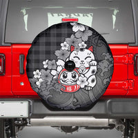 Black Palaka Hawaiian And Japanese Spare Tire Cover Maneki Neko And Sakura Bloom DT05 - Polynesian Pride