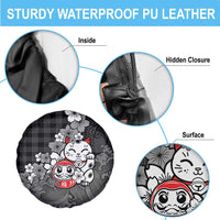 Black Palaka Hawaiian And Japanese Spare Tire Cover Maneki Neko And Sakura Bloom DT05 - Polynesian Pride