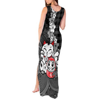 Black Palaka Hawaiian And Japanese Tank Maxi Dress Maneki Neko And Sakura Bloom DT05 - Polynesian Pride