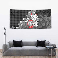 Black Palaka Hawaiian And Japanese Tapestry Maneki Neko And Sakura Bloom DT05 - Polynesian Pride