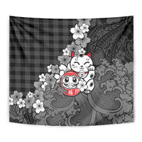 Black Palaka Hawaiian And Japanese Tapestry Maneki Neko And Sakura Bloom DT05 - Polynesian Pride