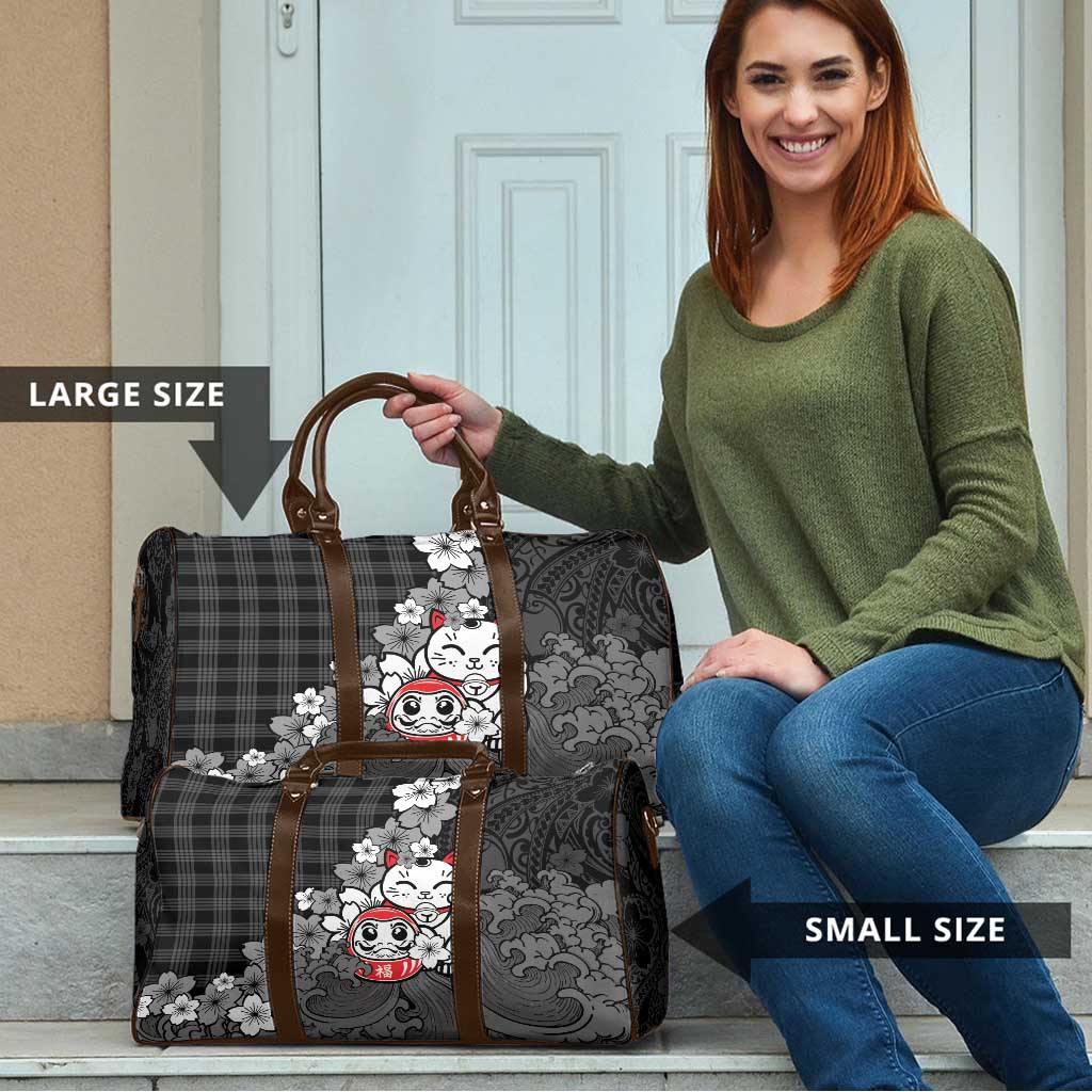 Black Palaka Hawaiian And Japanese Travel Bag Maneki Neko And Sakura Bloom