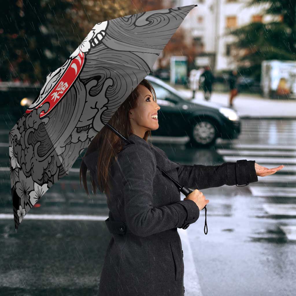 Black Palaka Hawaiian And Japanese Umbrella Maneki Neko And Sakura Bloom DT05 - Polynesian Pride