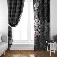 Black Palaka Hawaiian And Japanese Window Curtain Maneki Neko And Sakura Bloom DT05 - Polynesian Pride