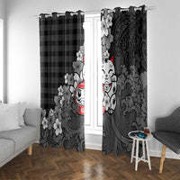Black Palaka Hawaiian And Japanese Window Curtain Maneki Neko And Sakura Bloom DT05 With Grommets Black - Polynesian Pride