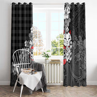 Black Palaka Hawaiian And Japanese Window Curtain Maneki Neko And Sakura Bloom DT05 - Polynesian Pride